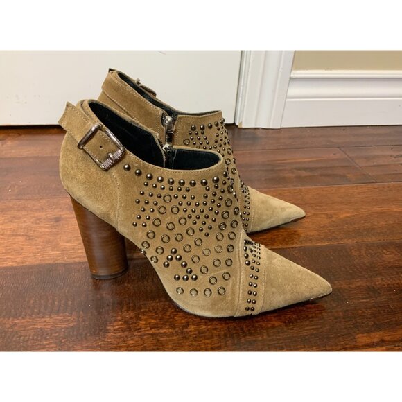 Barbara Bui Tan Suede Studded Pointed Toe Ankle Booties, Size 8.5 | 38.5 - Picture 1 of 6